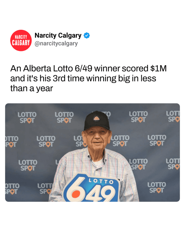An Alberta Lotto 6/49 winner scored $1M and it's his 3rd time winning big in less than a year