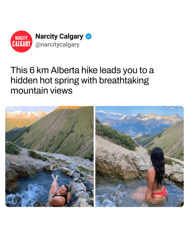 This 6 km Alberta hike leads you to a hidden hot spring with breathtaking mountain views