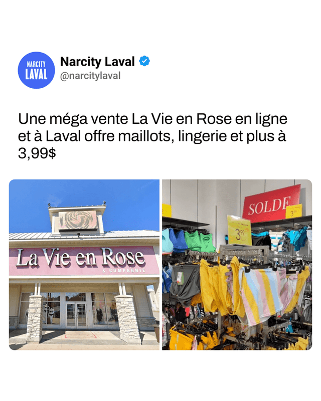 Une méga vente La Vie en Rose en ligne et à Laval offre maillots, lingerie et plus à 3,99$