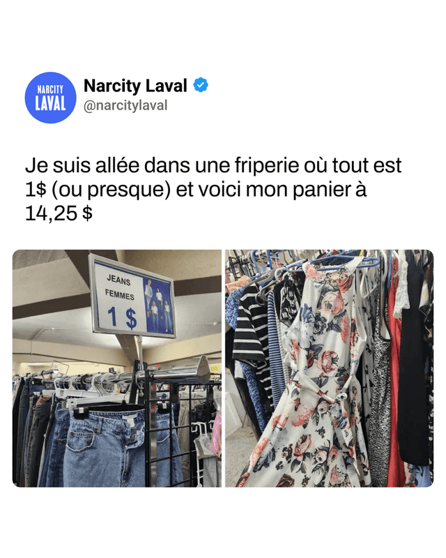 Je suis allée dans une friperie où tout est 1$ (ou presque) et voici mon panier à 14,25 $