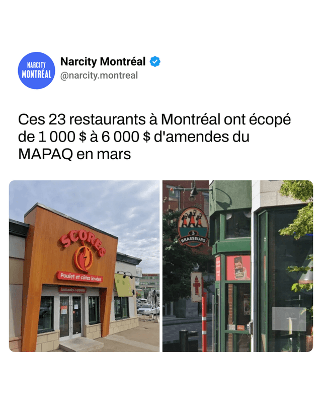 Ces 23 restaurants à Montréal ont écopé de 1 000 $ à 6 000 $ d'amendes du MAPAQ en mars