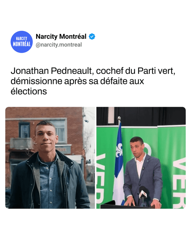 Jonathan Pedneault, cochef du Parti vert, démissionne après sa défaite aux élections