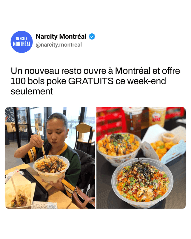 Un nouveau resto ouvre à Montréal et offre 100 bols poke GRATUITS ce week-end seulement