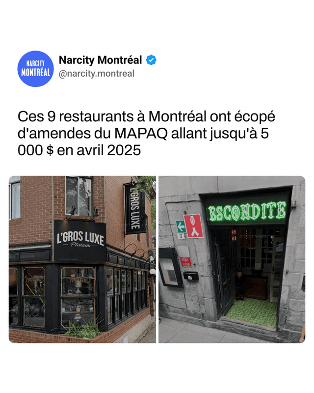 Ces 9 restaurants à Montréal ont écopé d'amendes du MAPAQ allant jusqu'à 5 000 $ en avril 2025