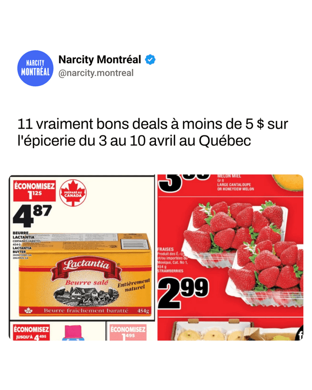 11 vraiment bons deals à moins de 5 $ sur l'épicerie du 3 au 10 avril au Québec