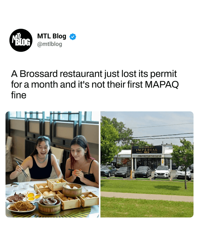 A Brossard restaurant just lost its permit for a month and it's not their first MAPAQ fine