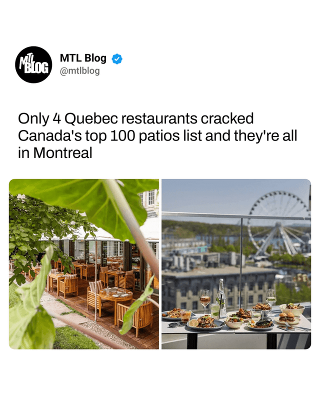 Only 4 Quebec restaurants cracked Canada's top 100 patios list and they're all in Montreal