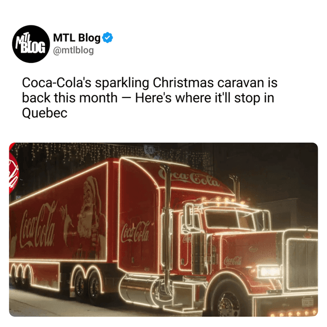 Coca-Cola's sparkling Christmas caravan is back this month — Here's where it'll stop in Quebec