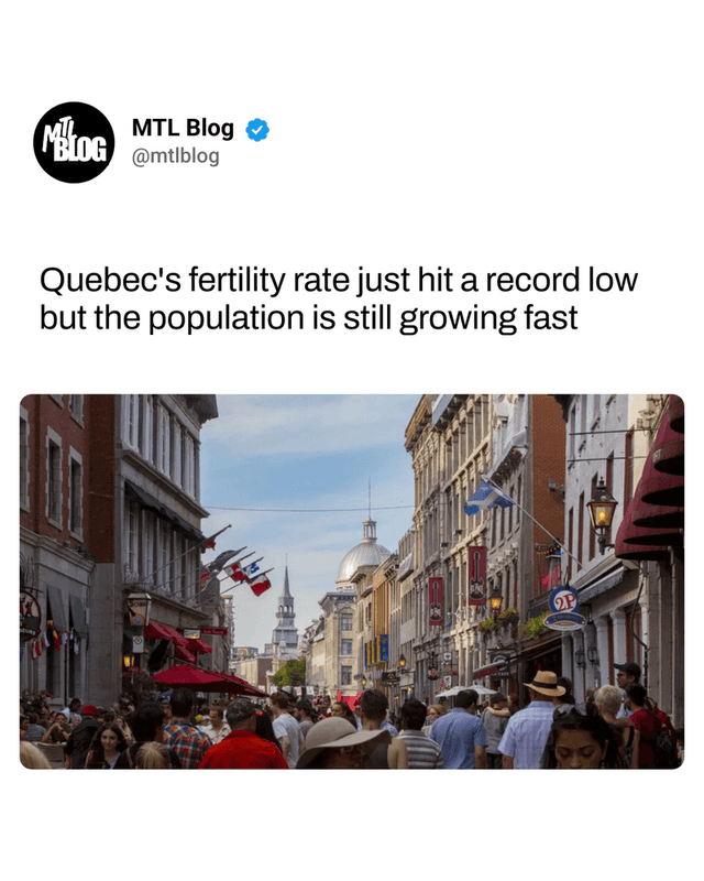 Quebec's fertility rate just hit a record low but the population is still growing fast