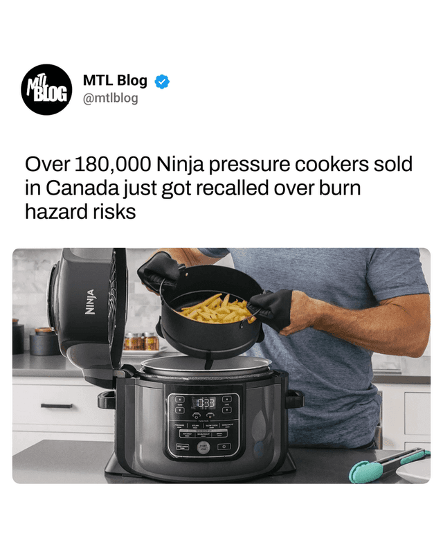 Over 180,000 Ninja pressure cookers sold in Canada just got recalled over burn hazard risks