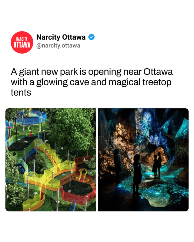 A giant new park is opening near Ottawa with a glowing cave and magical treetop tents