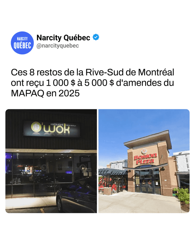 Ces 8 restos de la Rive-Sud de Montréal ont reçu 1 000 $ à 5 000 $ d'amendes du MAPAQ en 2025