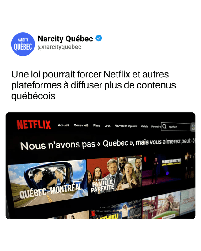 Une loi pourrait forcer Netflix et autres plateformes à diffuser plus de contenus québécois