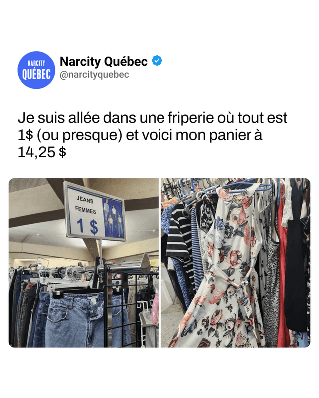 Je suis allée dans une friperie où tout est 1$ (ou presque) et voici mon panier à 14,25 $