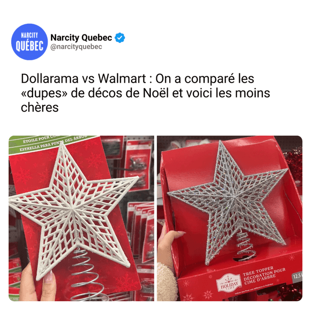 Dollarama vs Walmart : On a comparé les «dupes» de décos de Noël et voici les moins chères