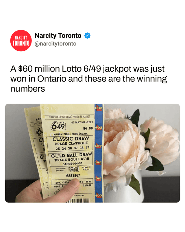A $60 million Lotto 6/49 jackpot was just won in Ontario and these are the winning numbers