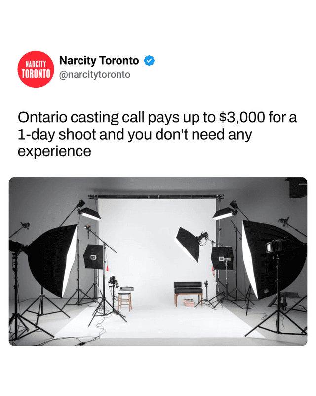 Ontario casting call pays up to $3,000 for a 1-day shoot and you don't need any experience