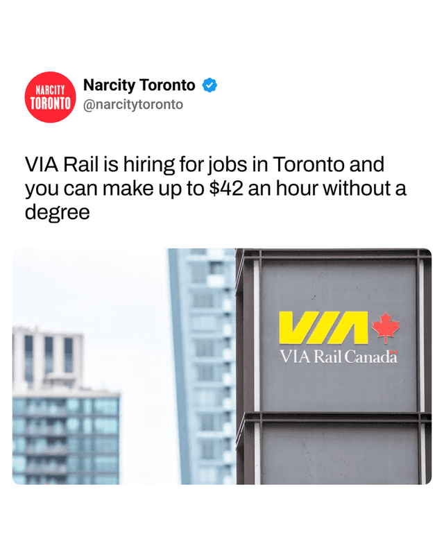 VIA Rail is hiring for jobs in Toronto and you can make up to $42 an hour without a degree