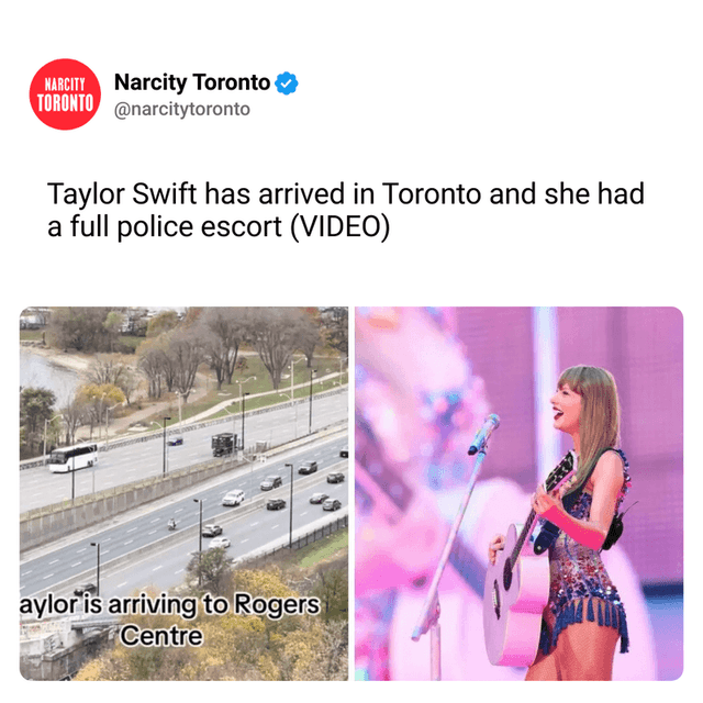 Taylor Swift has arrived in Toronto and she had a full police escort (VIDEO)