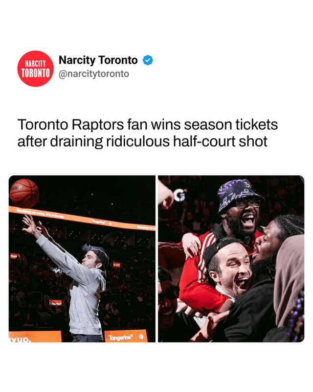 Toronto Raptors fan wins season tickets after draining ridiculous half-court shot