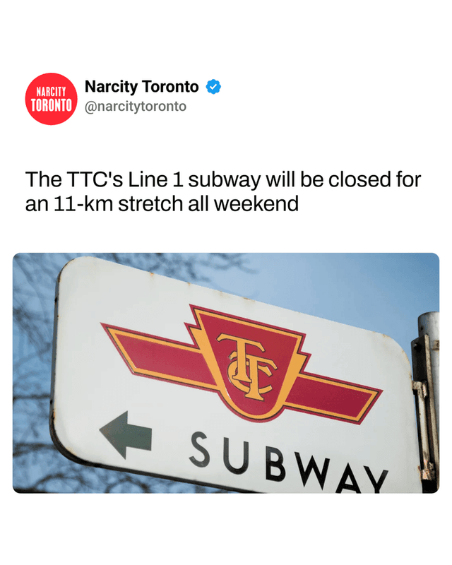 The TTC's Line 1 subway will be closed for an 11-km stretch all weekend