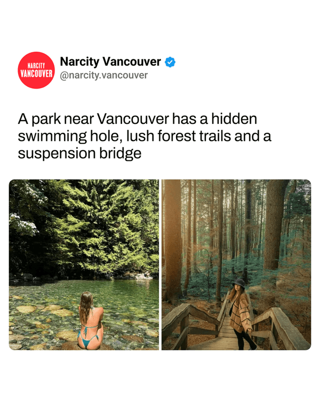 A park near Vancouver has a hidden swimming hole, lush forest trails and a suspension bridge