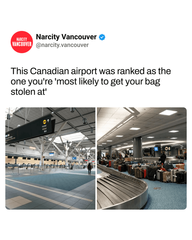 This Canadian airport was ranked as the one you're 'most likely to get your bag stolen at'