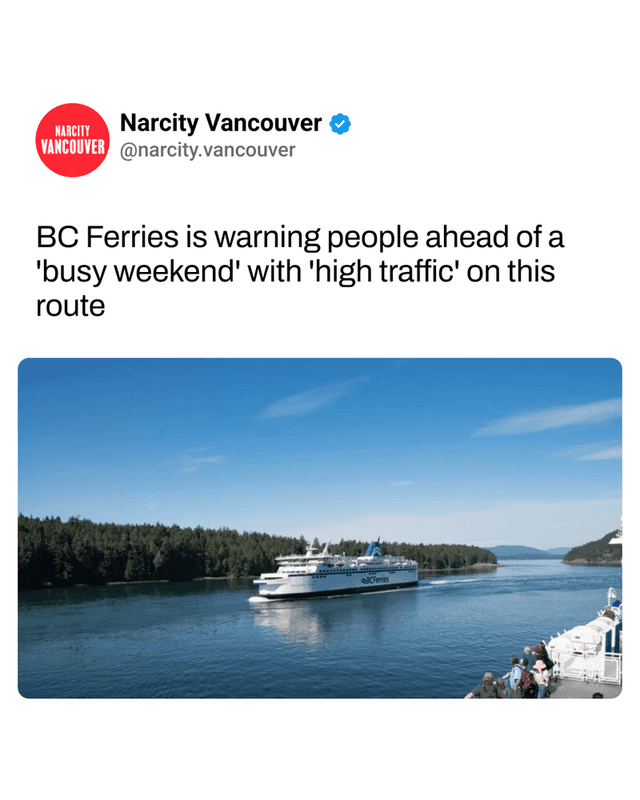 BC Ferries is warning people ahead of a 'busy weekend' with 'high traffic' on this route