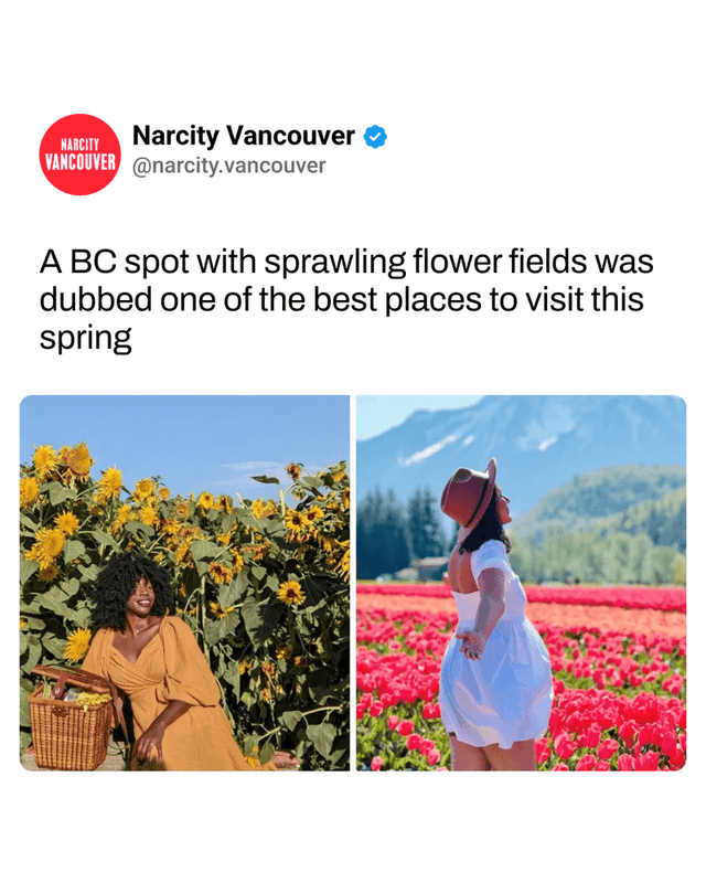 A BC spot with sprawling flower fields was dubbed one of the best places to visit this spring