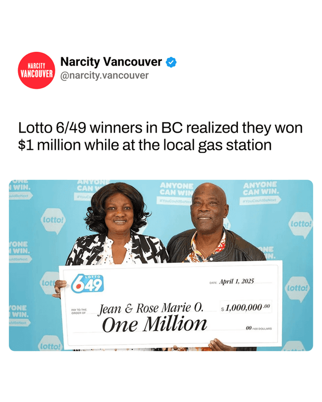 Lotto 6/49 winners in BC realized they won $1 million while at the local gas station