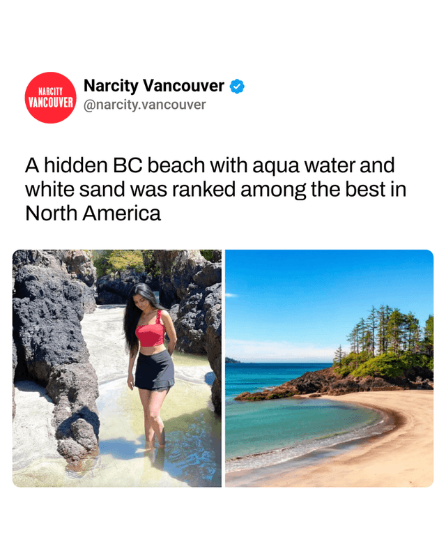 A hidden BC beach with aqua water and white sand was ranked among the best in North America