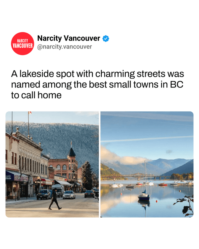 A lakeside spot with charming streets was named among the best small towns in BC to call home